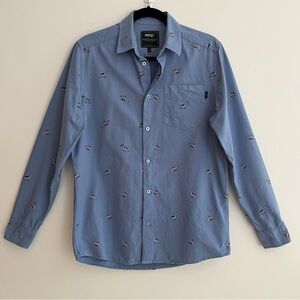 WESC Long Sleeve Button Down Shirt Bird Pattern Streetwear Casual Skateboarding